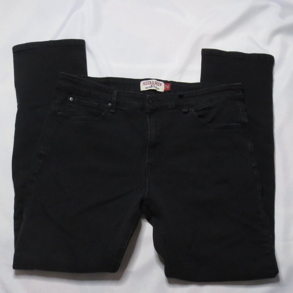 4/$14 HUDSON & BARROW NY mens JEANS black SLIM STRETCH denim FADED SIZE 36X30